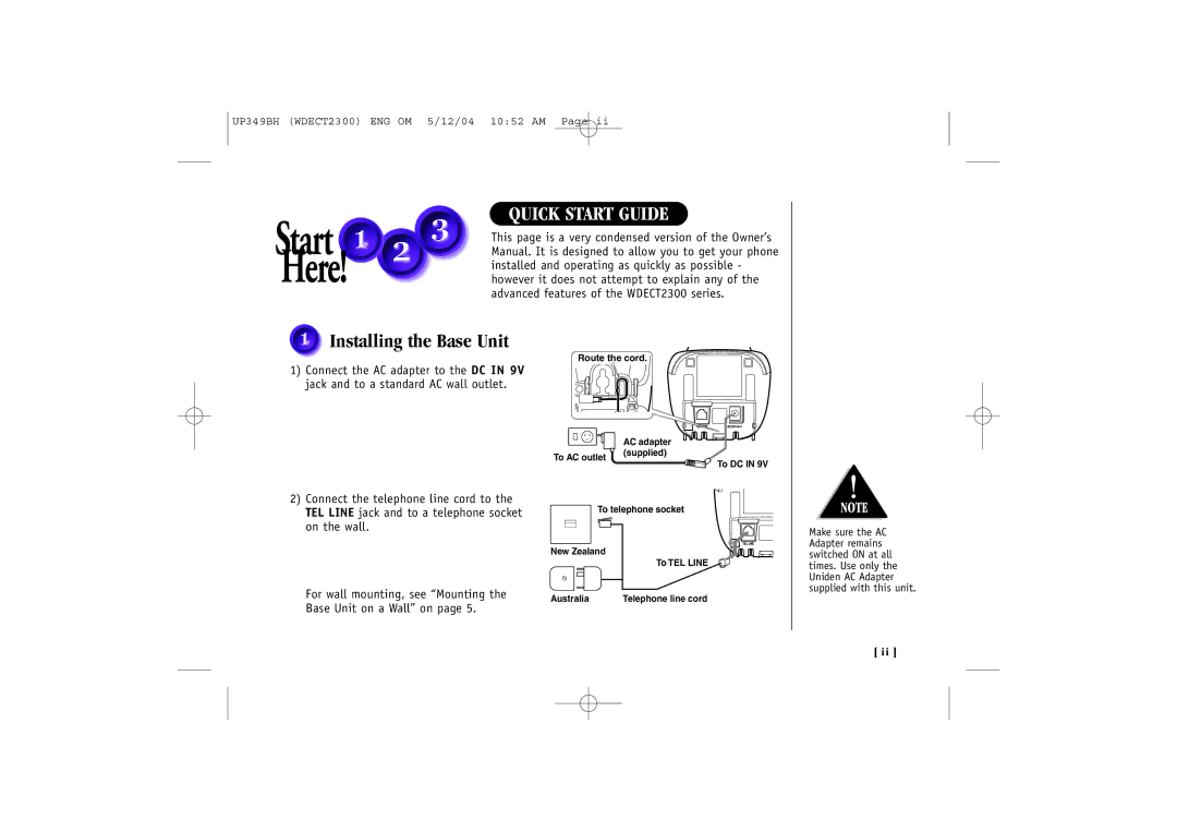 Uniden 2300 quick start Here, Quick Start Guide 