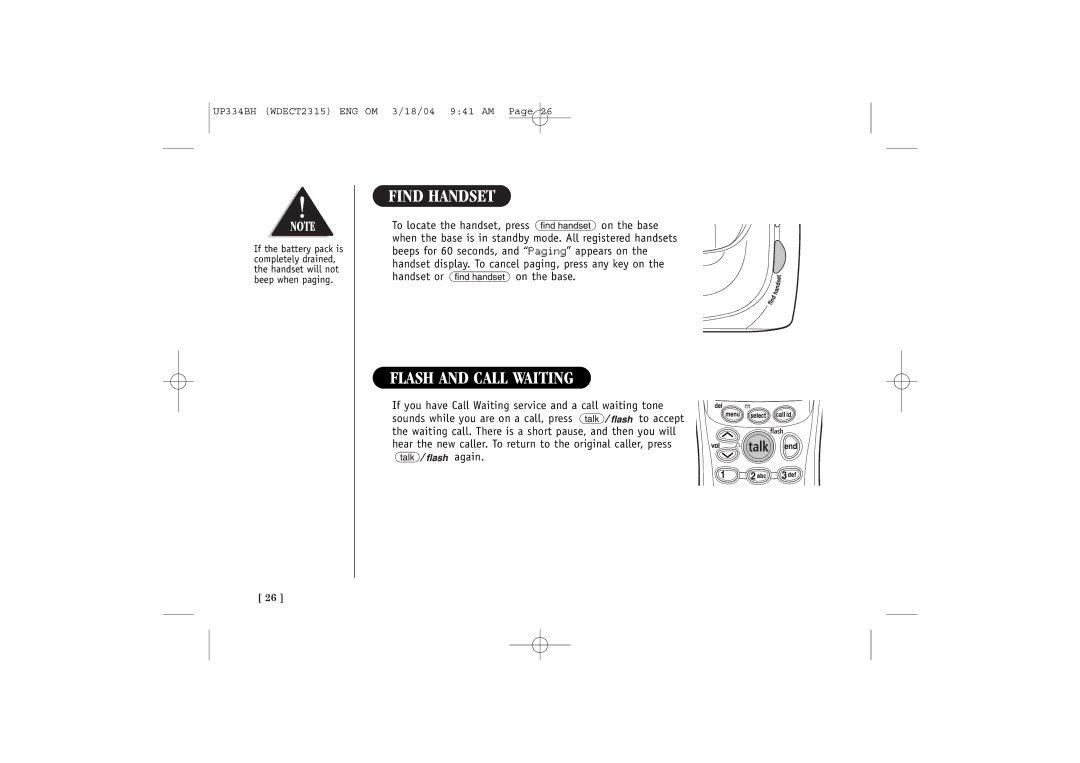 Uniden 2315+1 quick start Find Handset, Flash and Call Waiting 