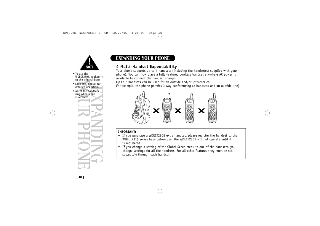 Uniden 2315+2 quick start Expanding Your Phone, Multi-Handset Expendability 