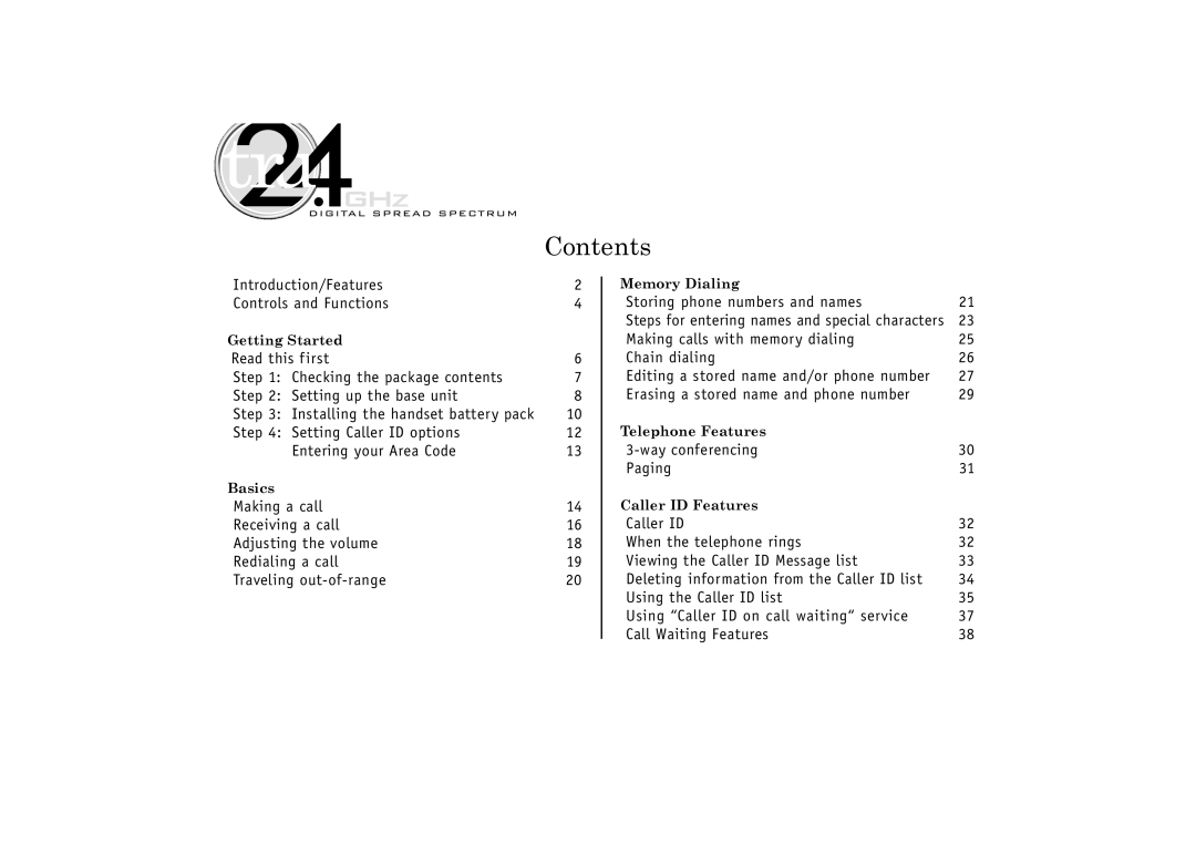 Uniden 24-148 manual Contents 