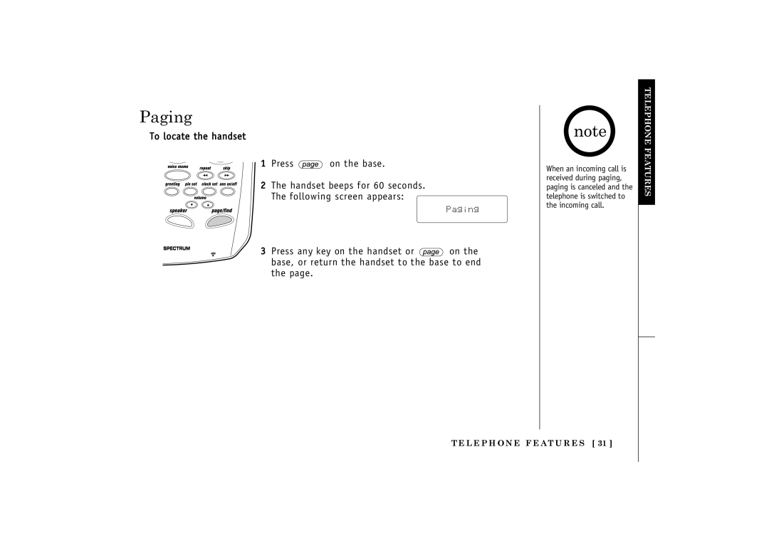 Uniden 24-148 manual Paging, Telephone Features 