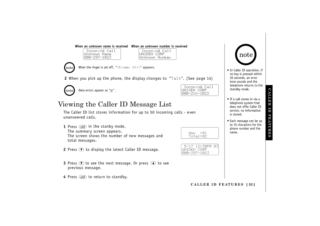 Uniden 24-148 manual Viewing the Caller ID Message List, Standby mode 