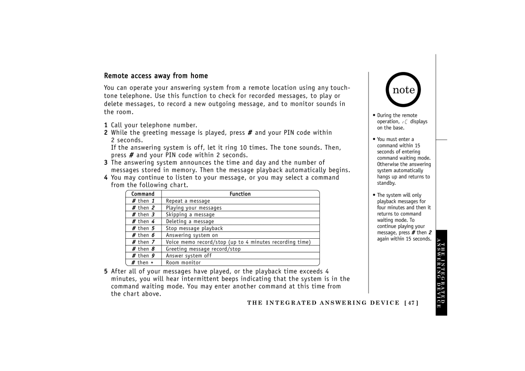 Uniden 24-148 manual Remote access away from home, During the remote 