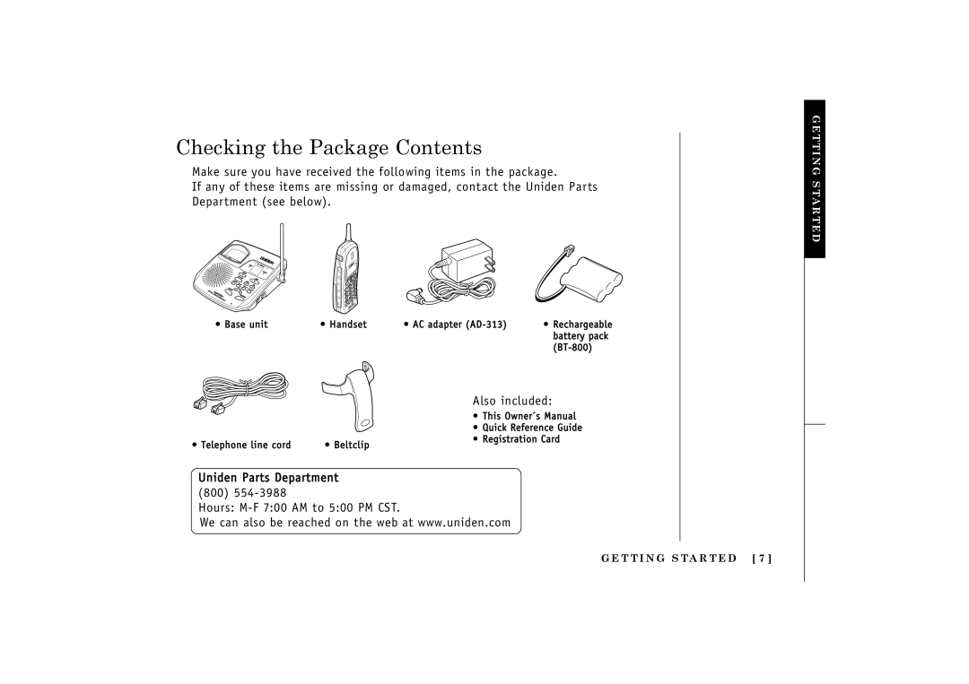 Uniden 24-148 manual Checking the Package Contents 