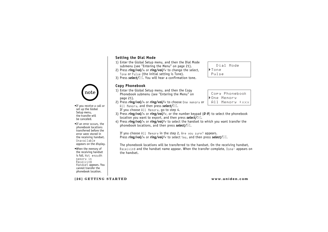 Uniden 2.4 manual Setting the Dial Mode, &Kcn/Qfg, 6QPG, 2WNUG, Copy Phonebook 