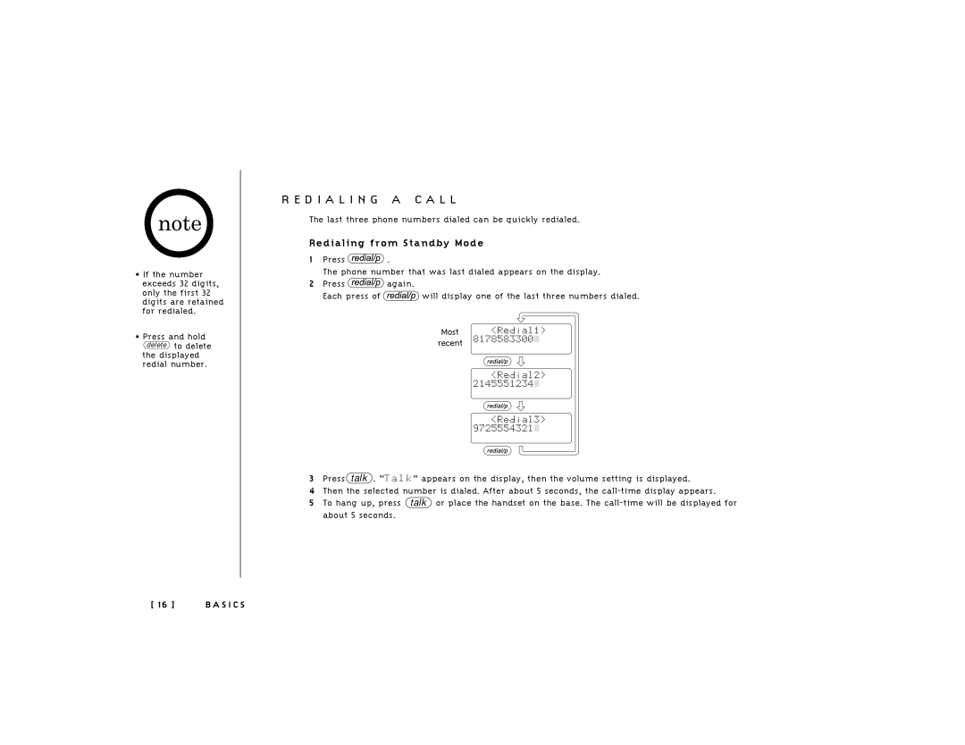 Uniden 248 owner manual D I a L I N G a C a L L, Redialing from Standby Mode 