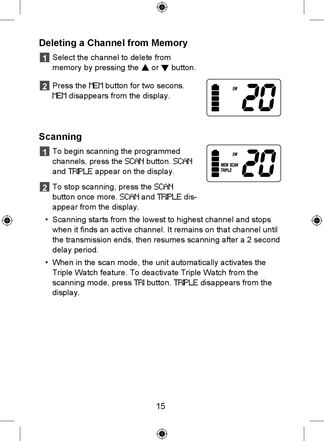 Uniden 250 owner manual Deleting a Channel from Memory, Scanning 