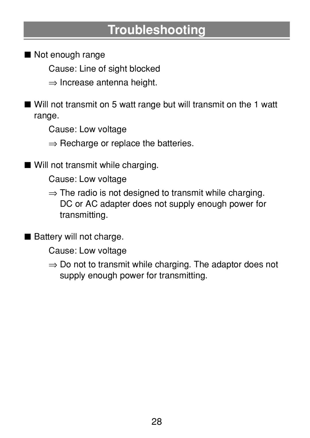 Uniden 250 manual Troubleshooting 