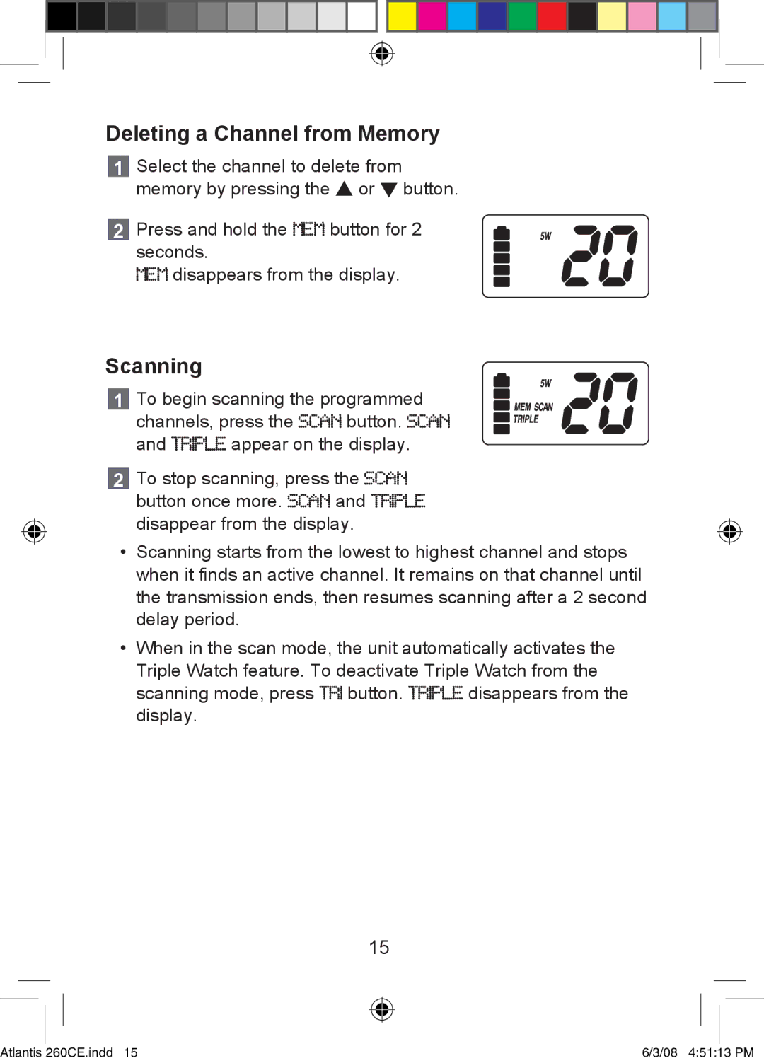 Uniden 260 owner manual Deleting a Channel from Memory, Scanning 