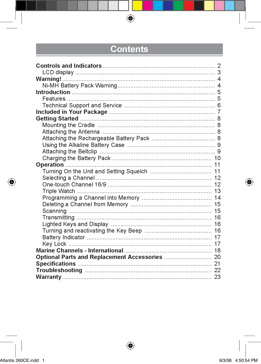 Uniden 260 owner manual Contents 