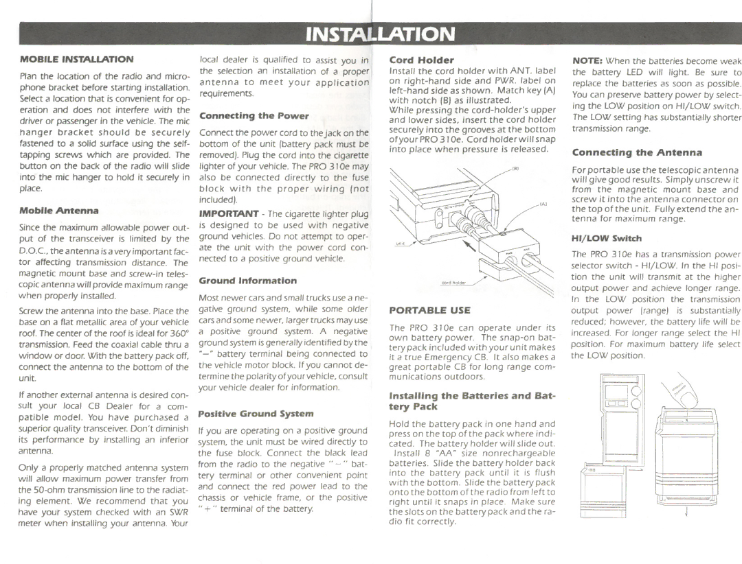 Uniden 310e manual Portable USE 