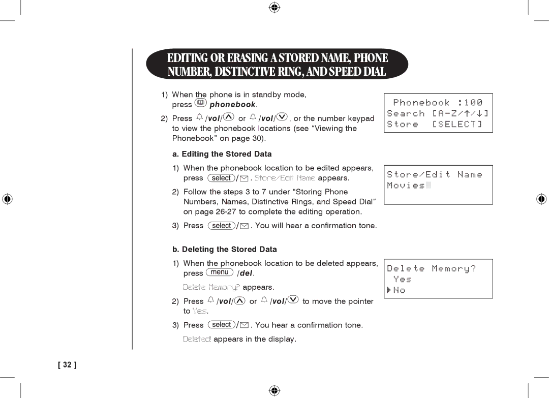 Uniden 3315+1 owner manual Editing the Stored Data, Deleting the Stored Data 