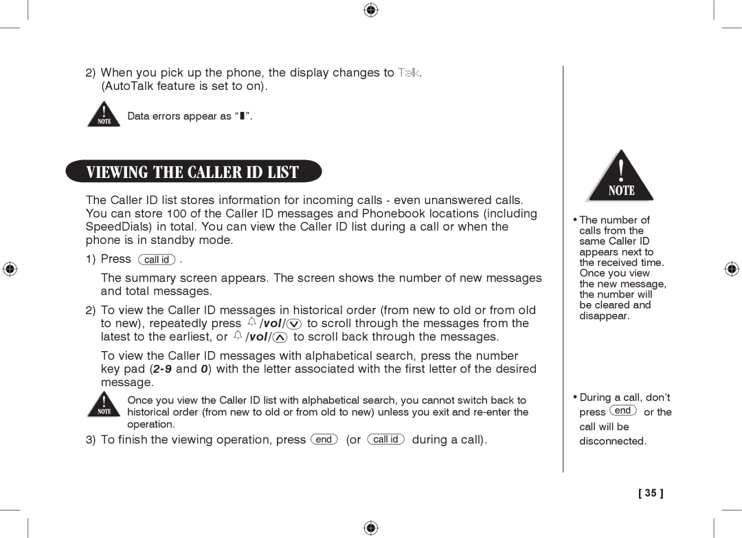 Uniden 3315+1 owner manual Viewing the Caller ID List, To finish the viewing operation, press or during a call 