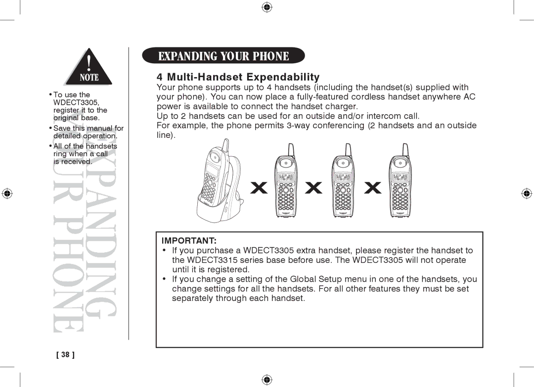 Uniden 3315+1 owner manual Expanding Your Phone, Multi-Handset Expendability 