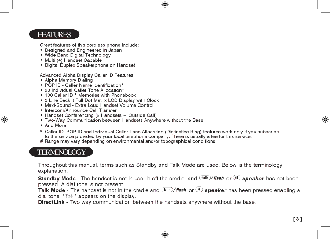 Uniden 3315+1 owner manual Features, Terminology 