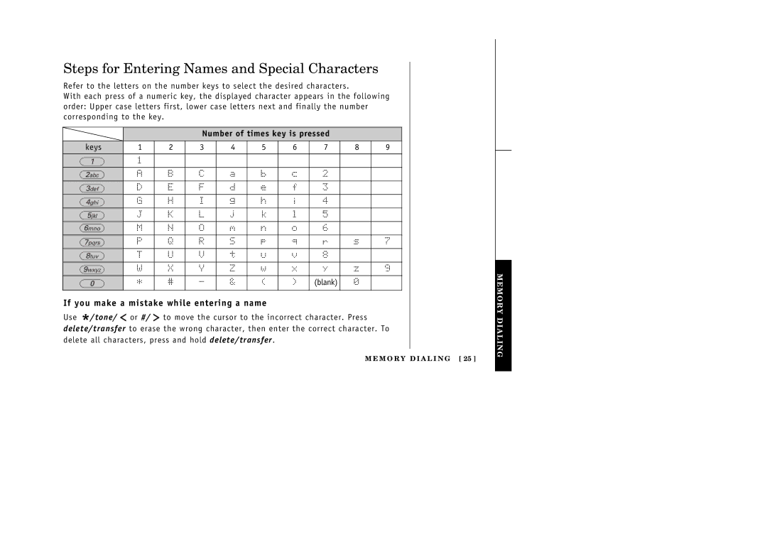 Uniden 388-2 manual Steps for Entering Names and Special Characters, If you make a mistake while entering a name 