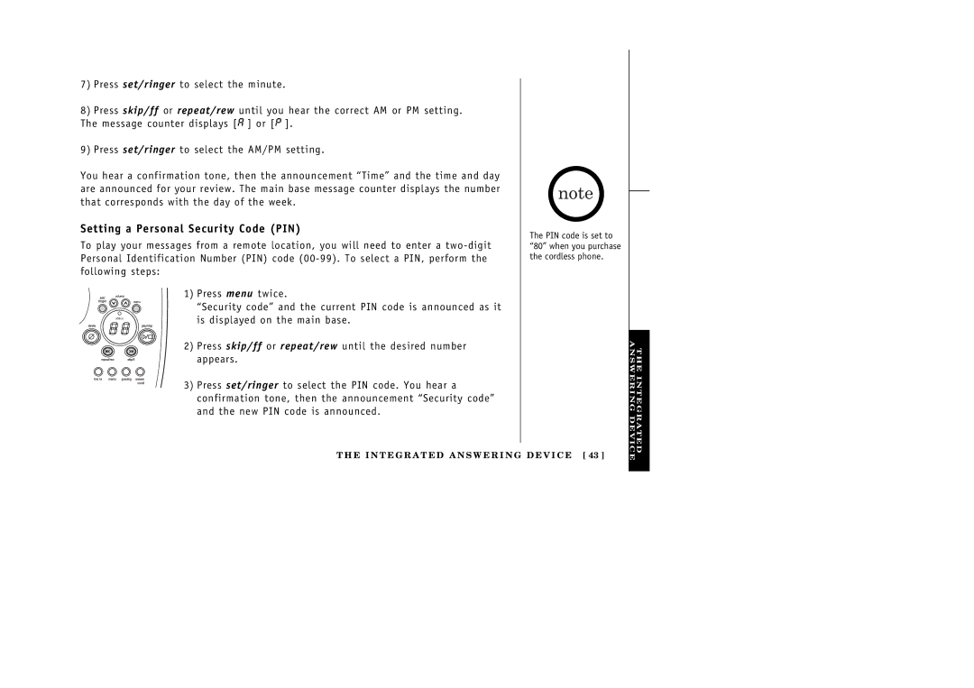 Uniden 388-2 manual Setting a Personal Security Code PIN, PIN code is set to 