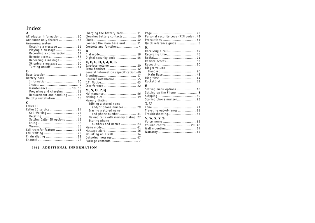 Uniden 388-2 manual Index, G, H, I, J, K, L 