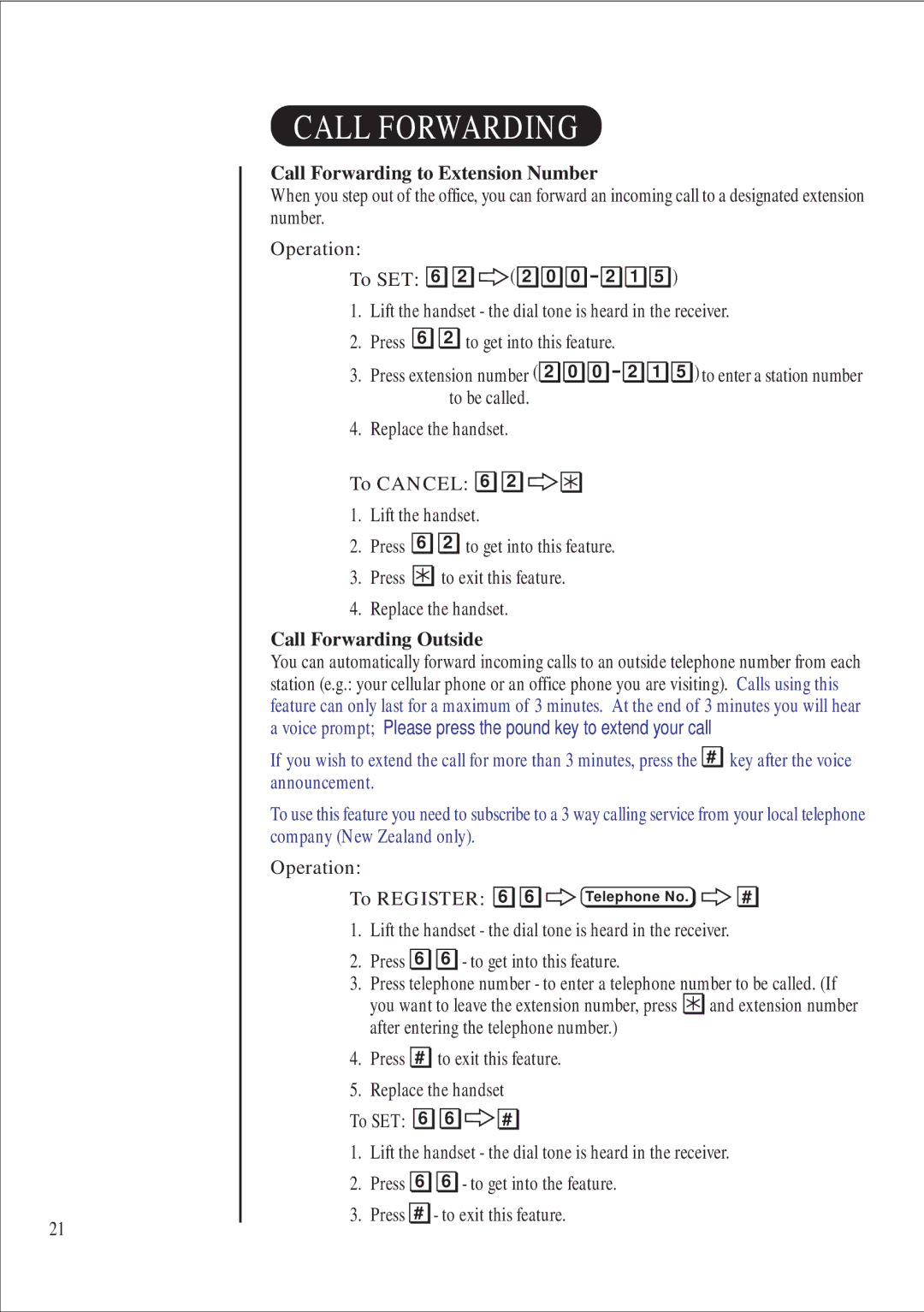 Uniden 416 manual Call Forwarding to Extension Number, To be called, Call Forwarding Outside 