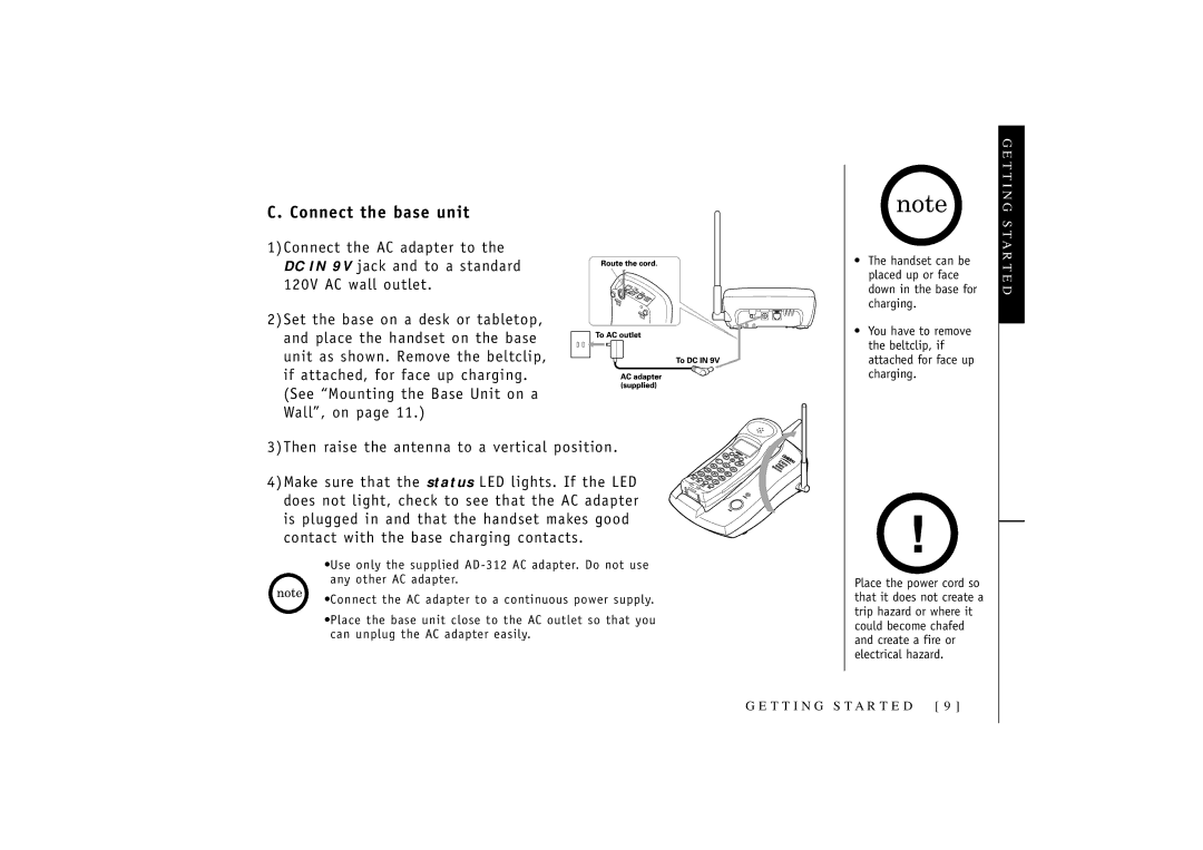 Uniden 546 owner manual Connect the base unit 