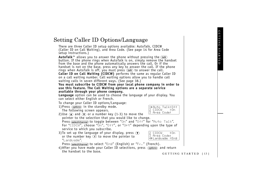 Uniden 546 owner manual Setting Caller ID Options/Language 