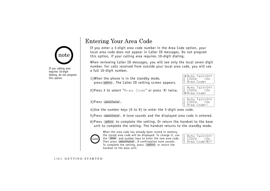 Uniden 546 owner manual Entering Your Area Code 