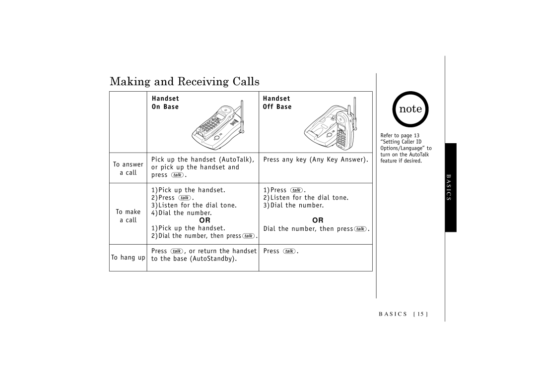 Uniden 546 owner manual Making and Receiving Calls, Handset On Base 