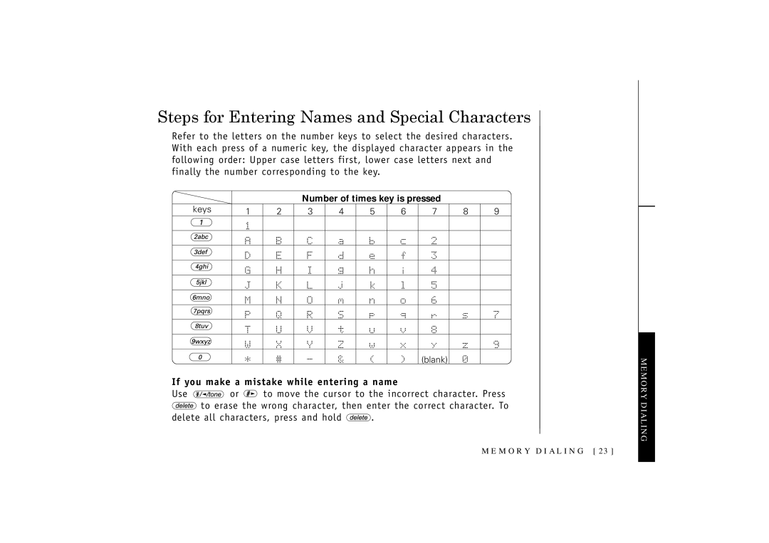 Uniden 546 owner manual Steps for Entering Names and Special Characters, If you make a mistake while entering a name 