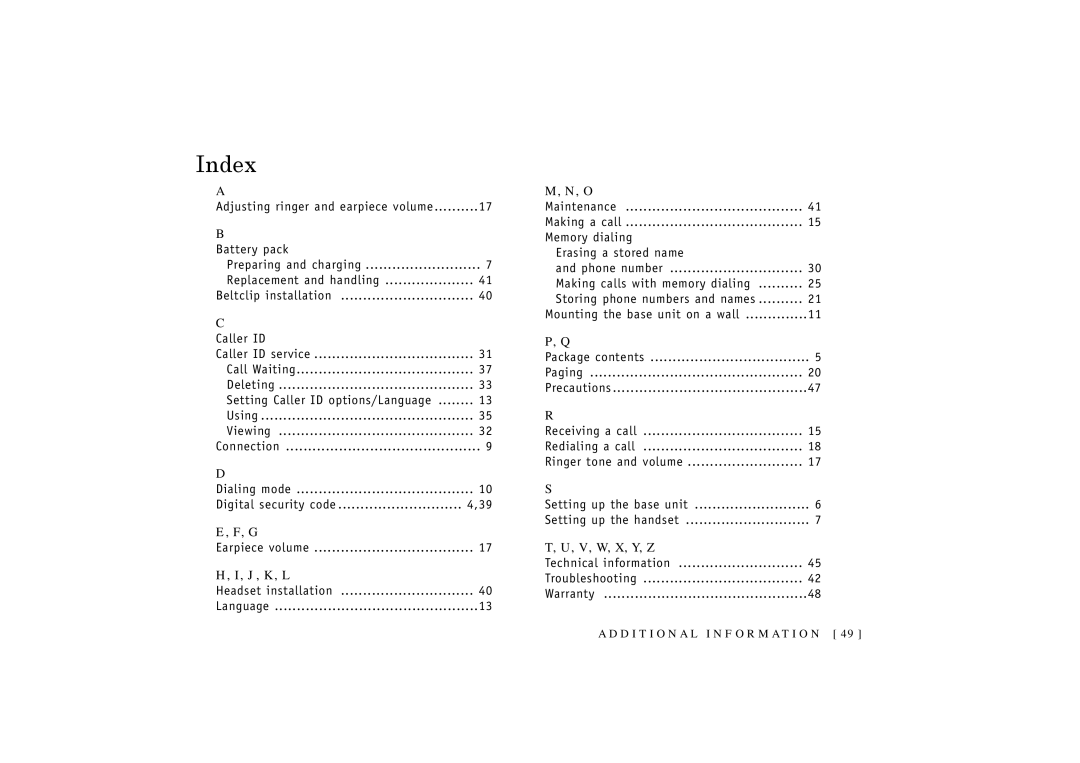 Uniden 546 owner manual Index, J, K, L 