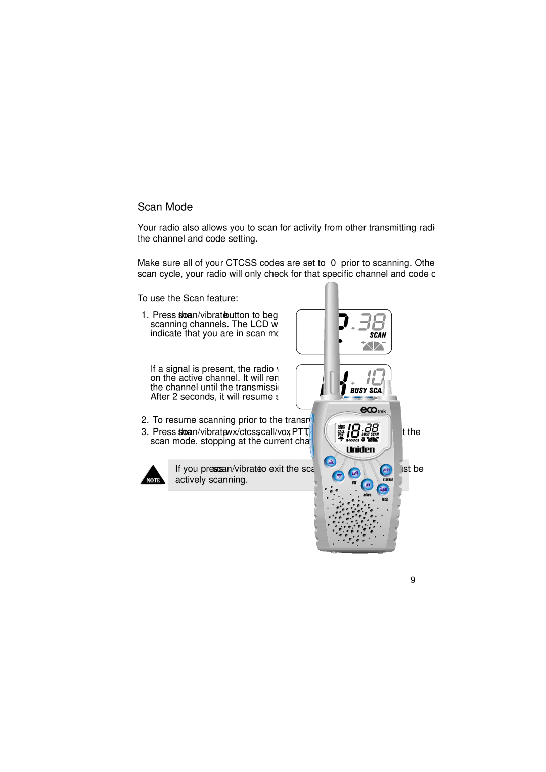 Uniden 550W manual Scan Mode, To use the Scan feature 