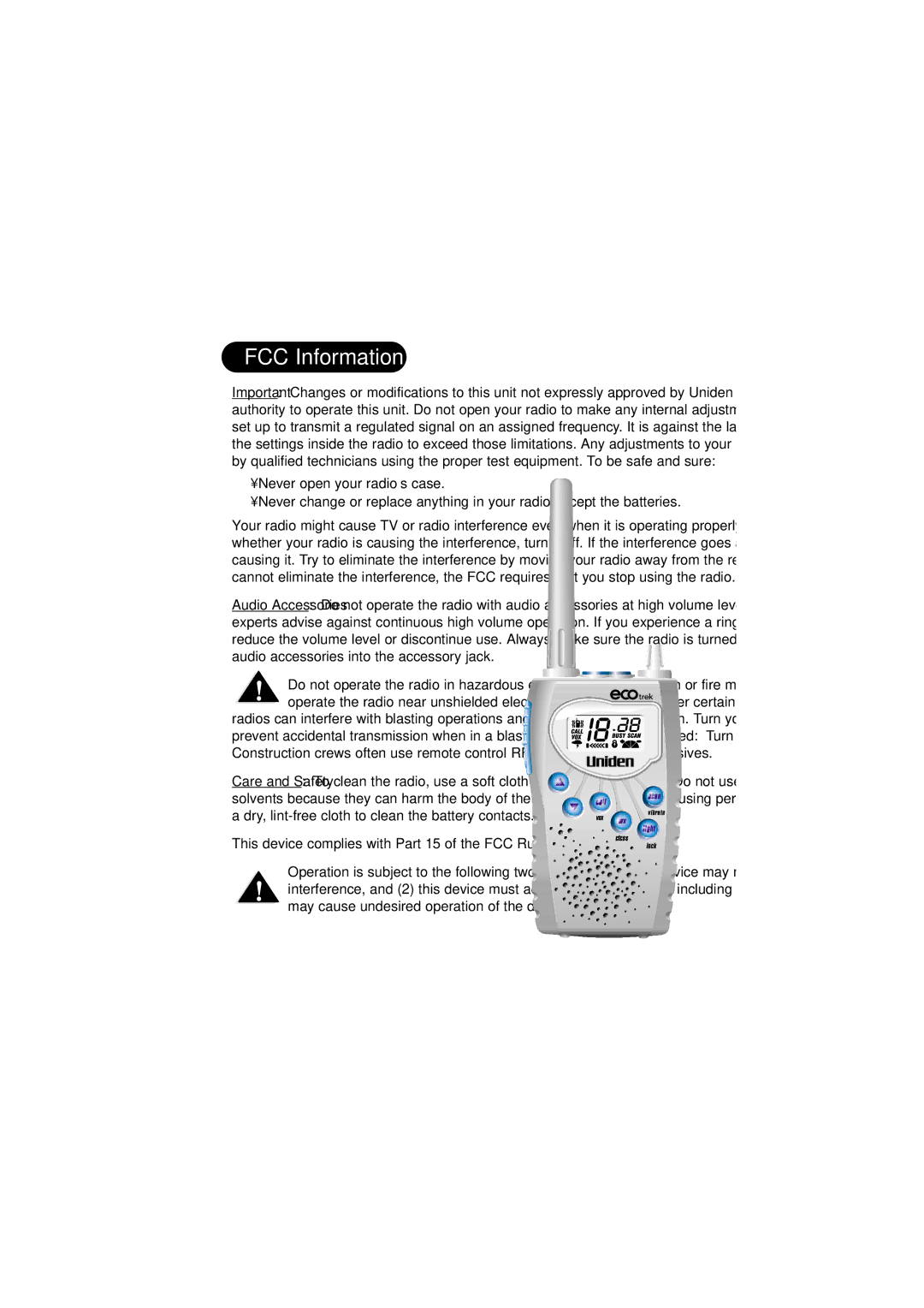 Uniden 550W manual FCC Information 