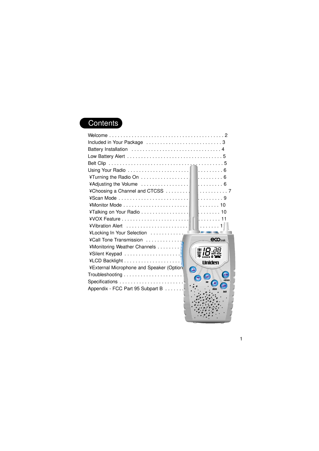 Uniden 550W manual Contents 