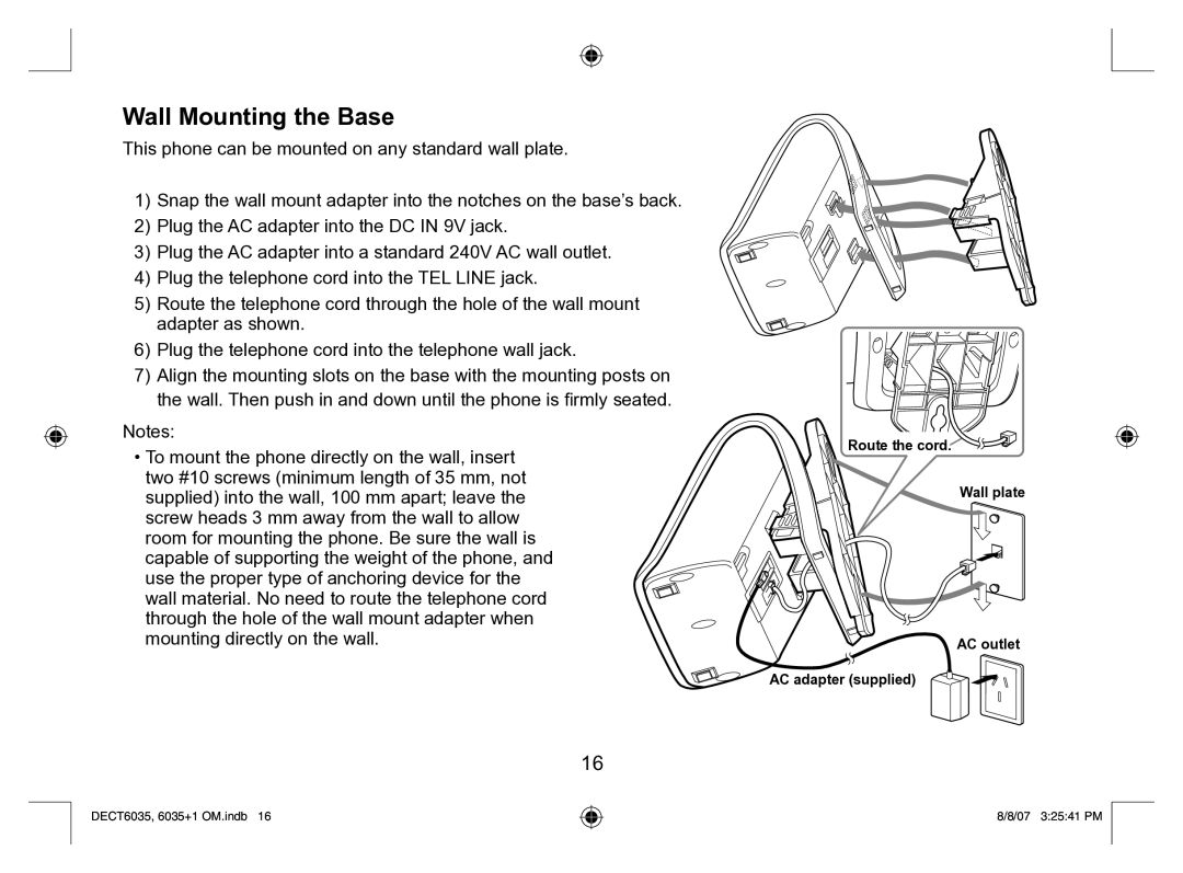 Uniden 6035 + 1 manual Wall Mounting the Base 