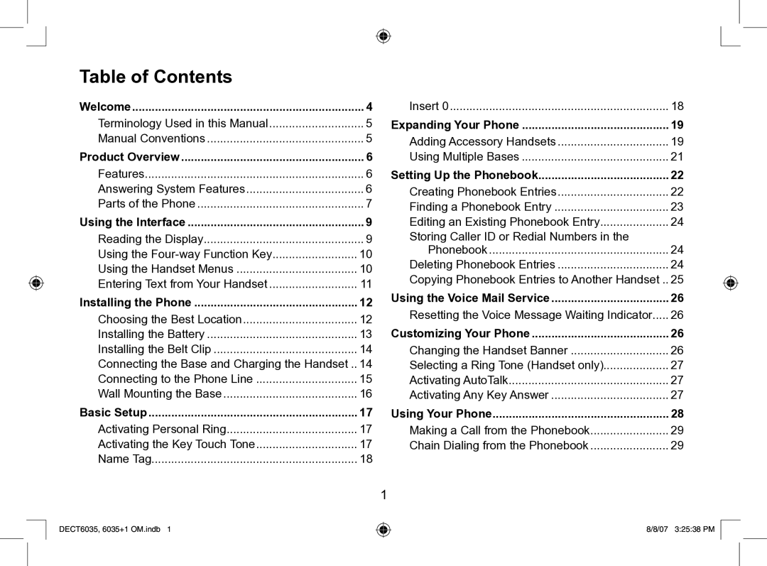 Uniden 6035 + 1 manual Table of Contents 