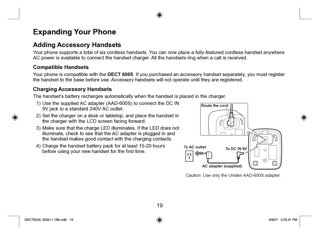 Uniden 6035 + 1 manual Expanding Your Phone, Adding Accessory Handsets, Compatible Handsets, Charging Accessory Handsets 