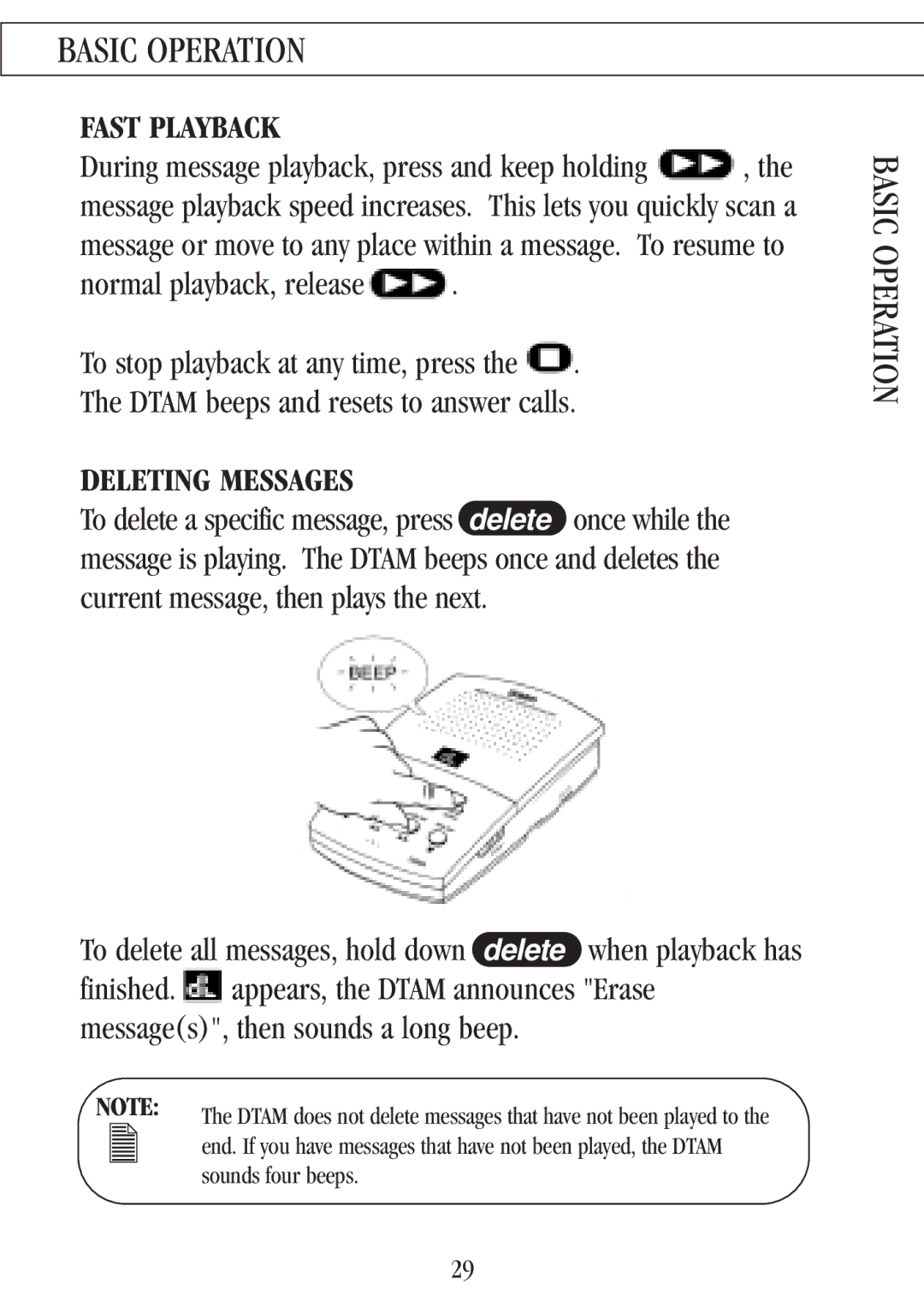 Uniden 7000A manual Fast Playback, Deleting Messages 