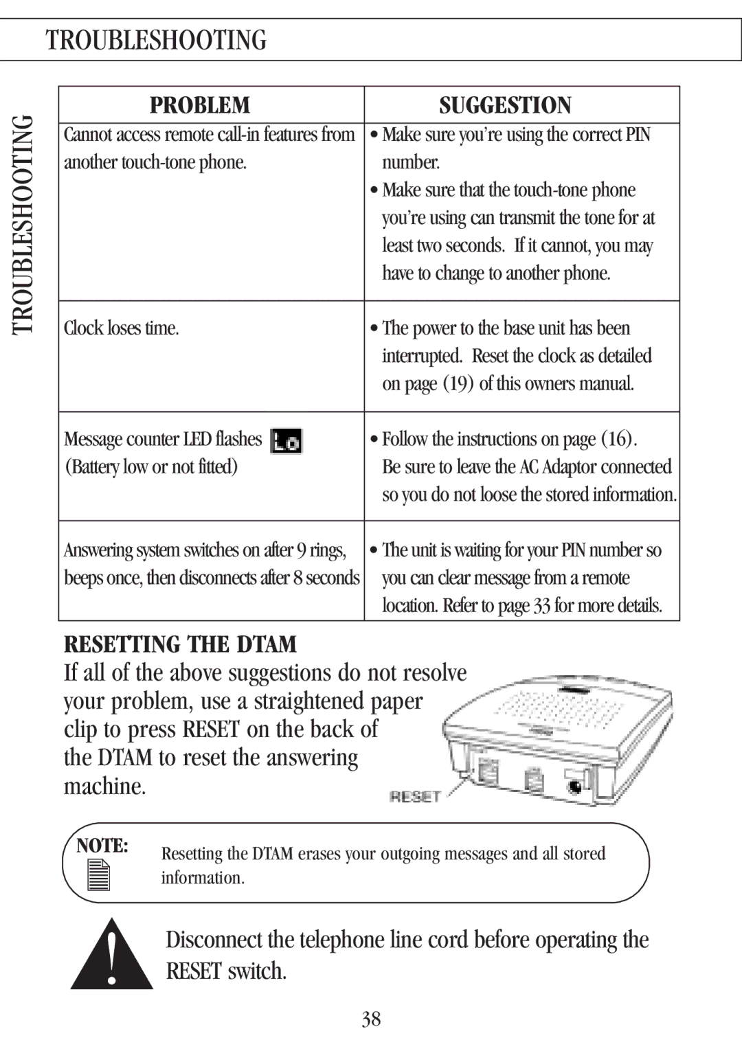 Uniden 7000A manual Troubleshooting, If all of the above suggestions do not resolve, Your problem, use a straightened paper 