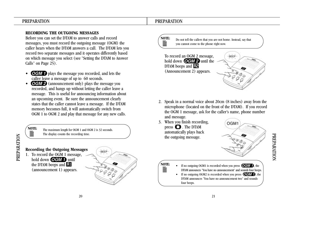 Uniden 7100A manual Preparation, Recording the Outgoing Messages 