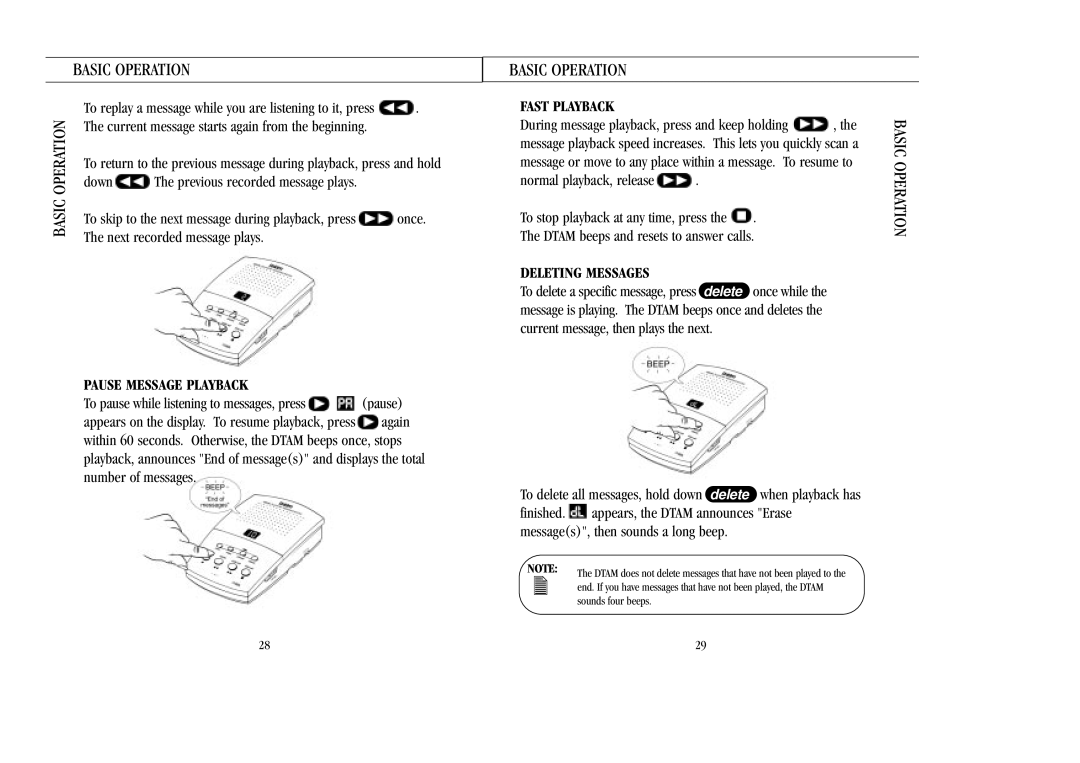 Uniden 7100A manual Basic, To replay a message while you are listening to it, press, Pause Message Playback, Fast Playback 