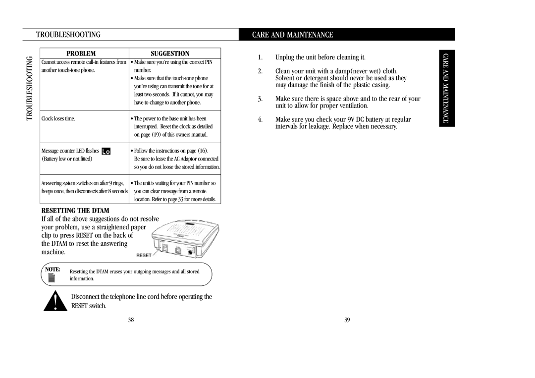 Uniden 7100A manual Troubleshooting, Care and Maintenance 