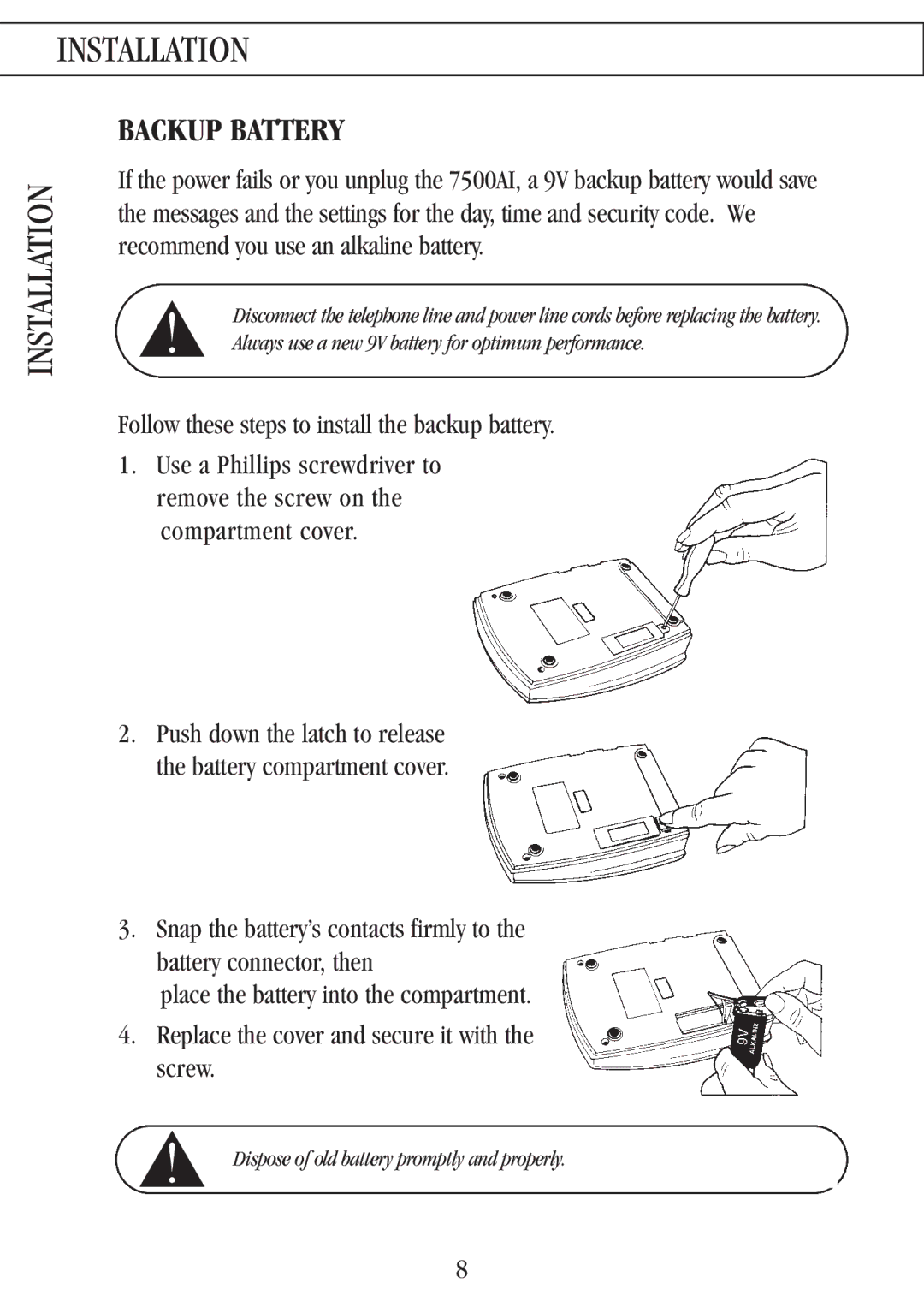 Uniden 7500AI manual Backup Battery 