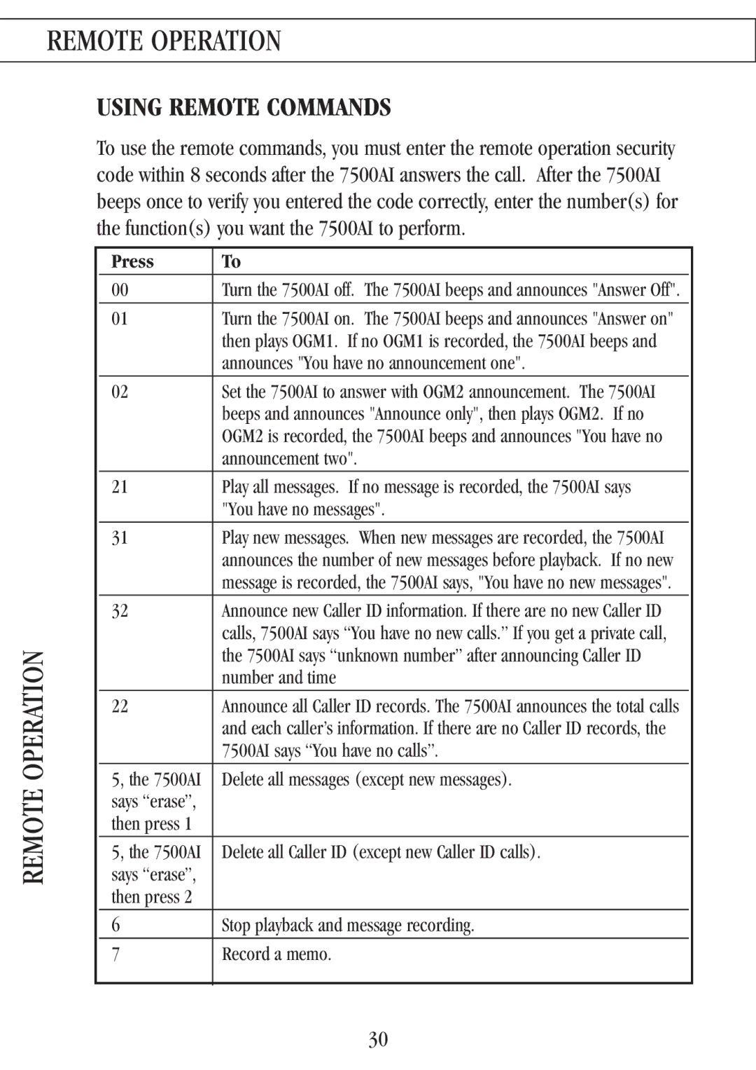 Uniden 7500AI manual Remote Operation, Using Remote Commands 