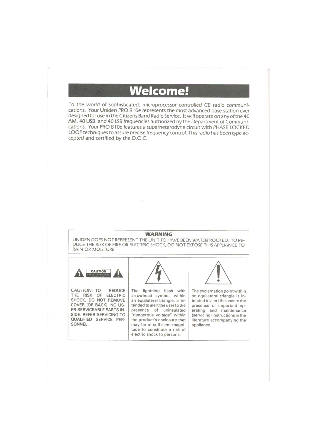 Uniden 810e owner manual Welcome, LtLt 