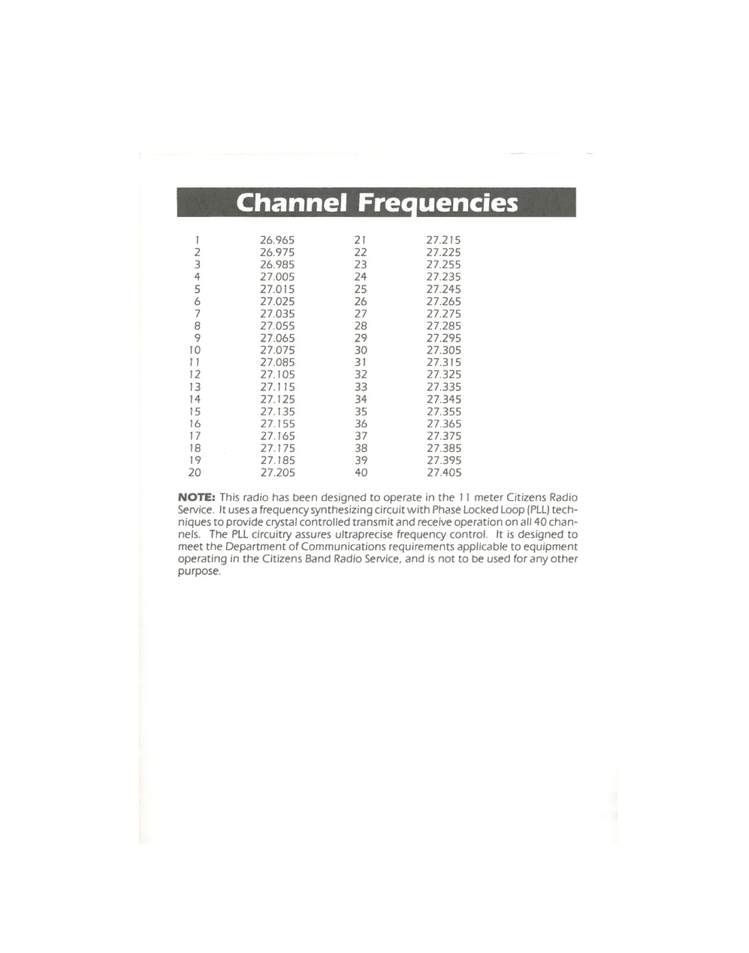 Uniden 810e owner manual Channel Fre Uencies 