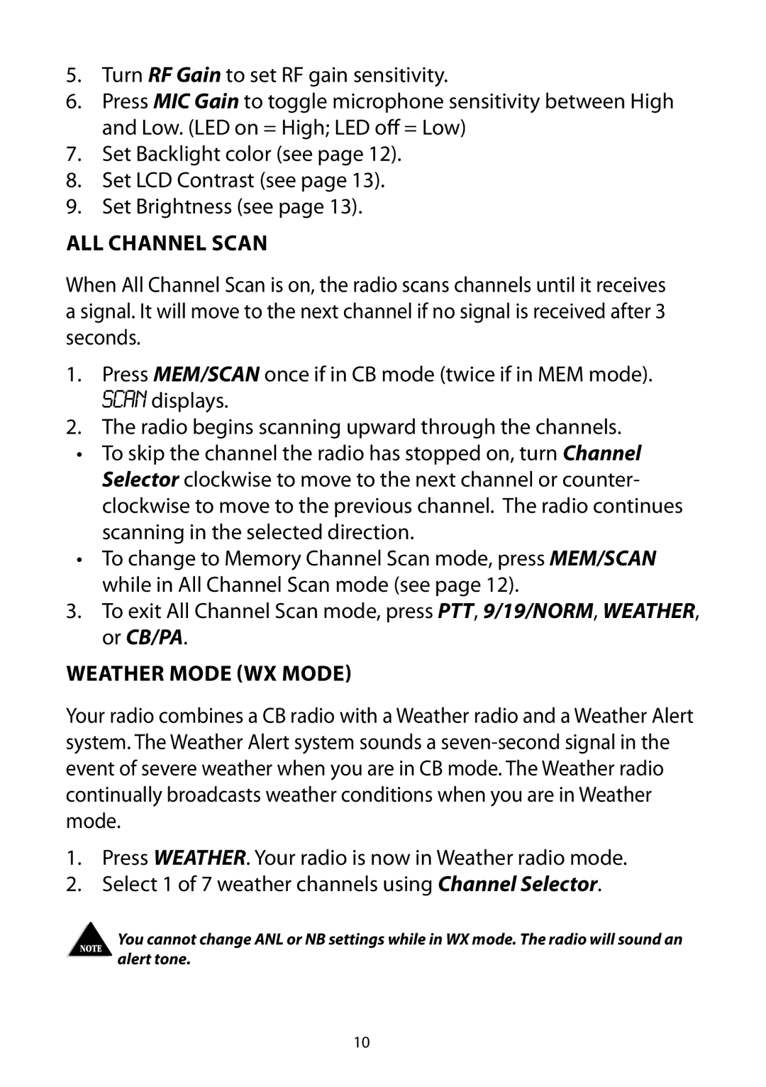 Uniden 880 owner manual All Channel Scan 