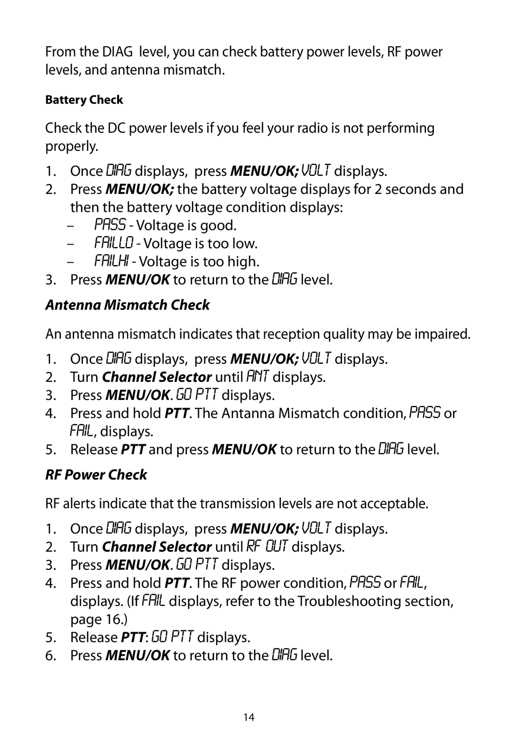 Uniden 880 owner manual Antenna Mismatch Check, RF Power Check 