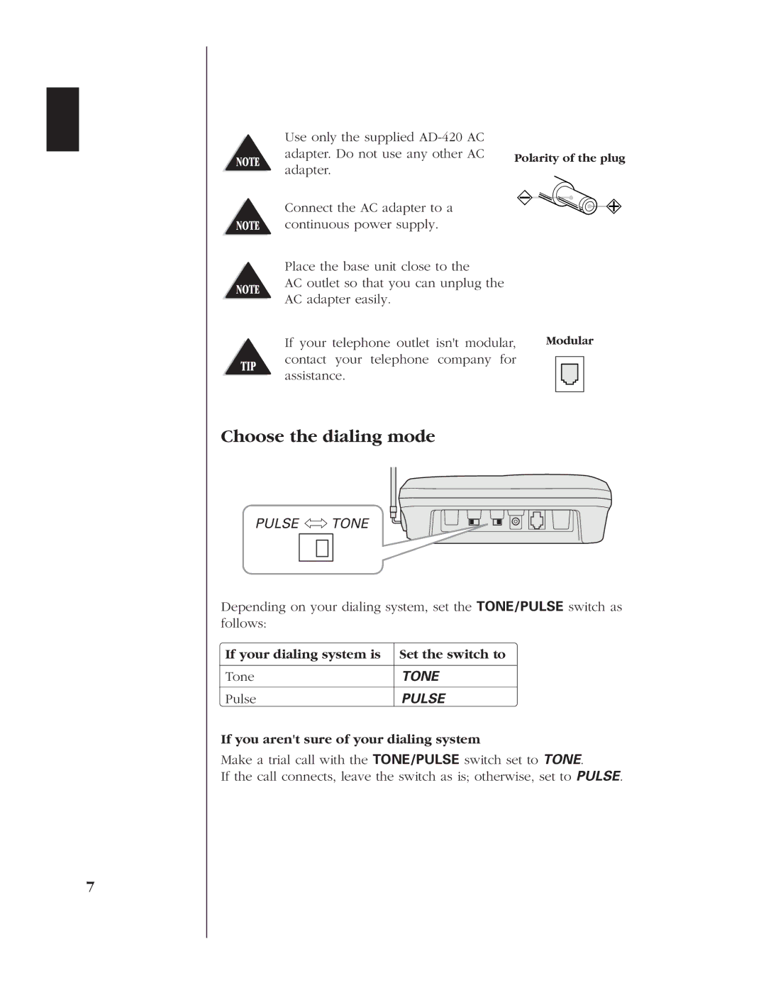 Uniden 8985 manual Choose the dialing mode, Contact your telephone company for Assistance, Pulse 