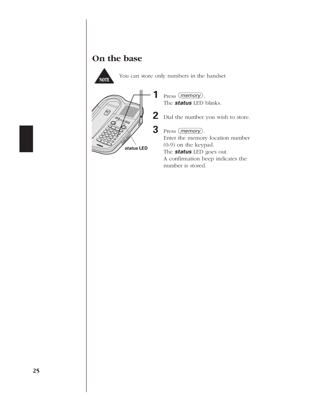 Uniden 8985 manual On the base 