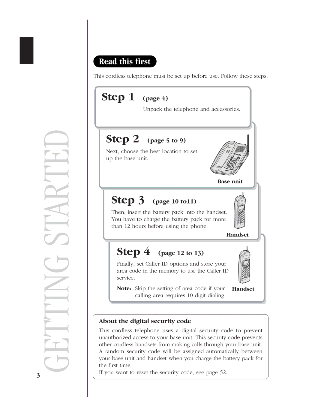 Uniden 8985 manual Read this first, Next, choose the best location to set up the base unit, Base unit, Handset 