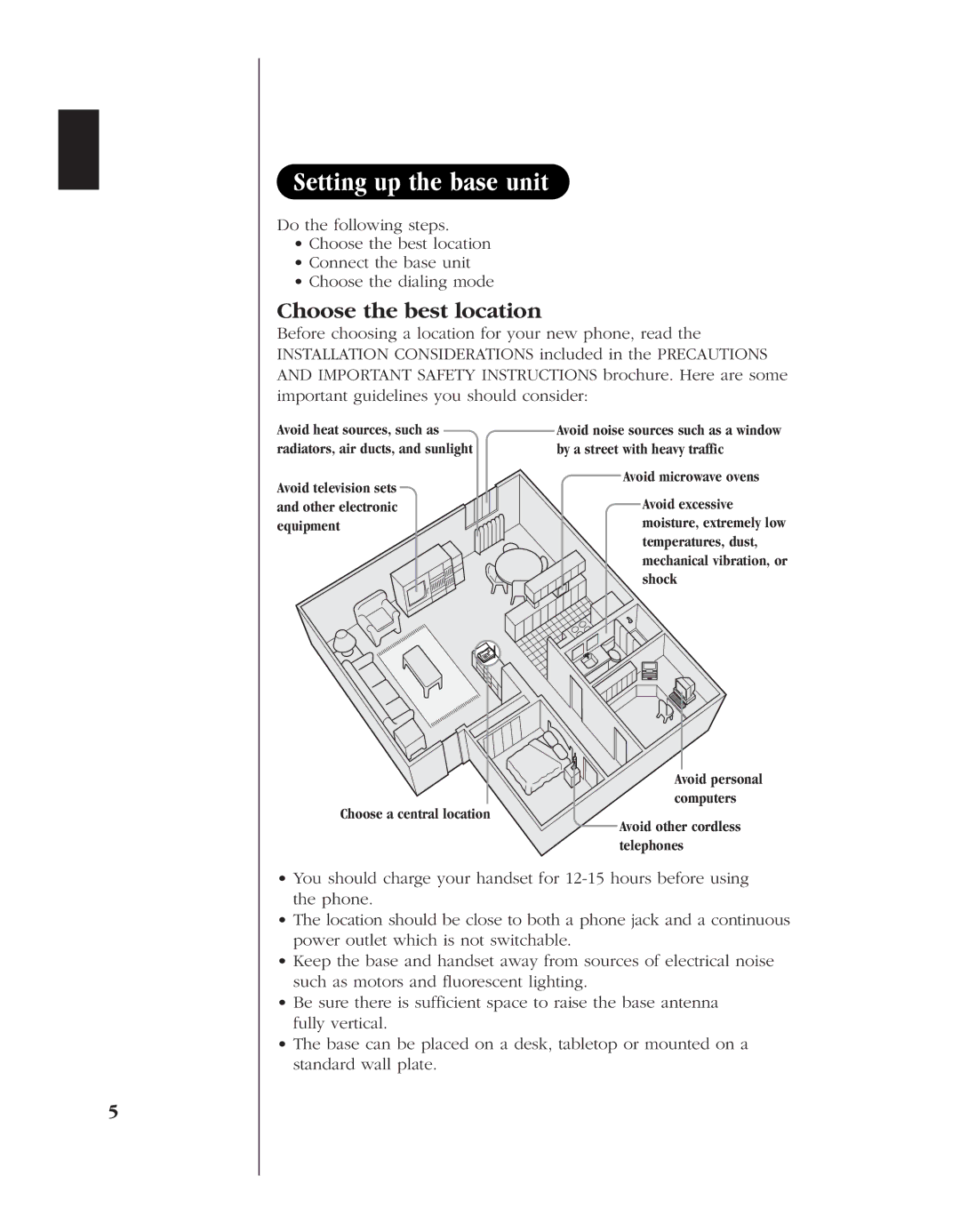 Uniden 8985 manual Setting up the base unit, Choose the best location 